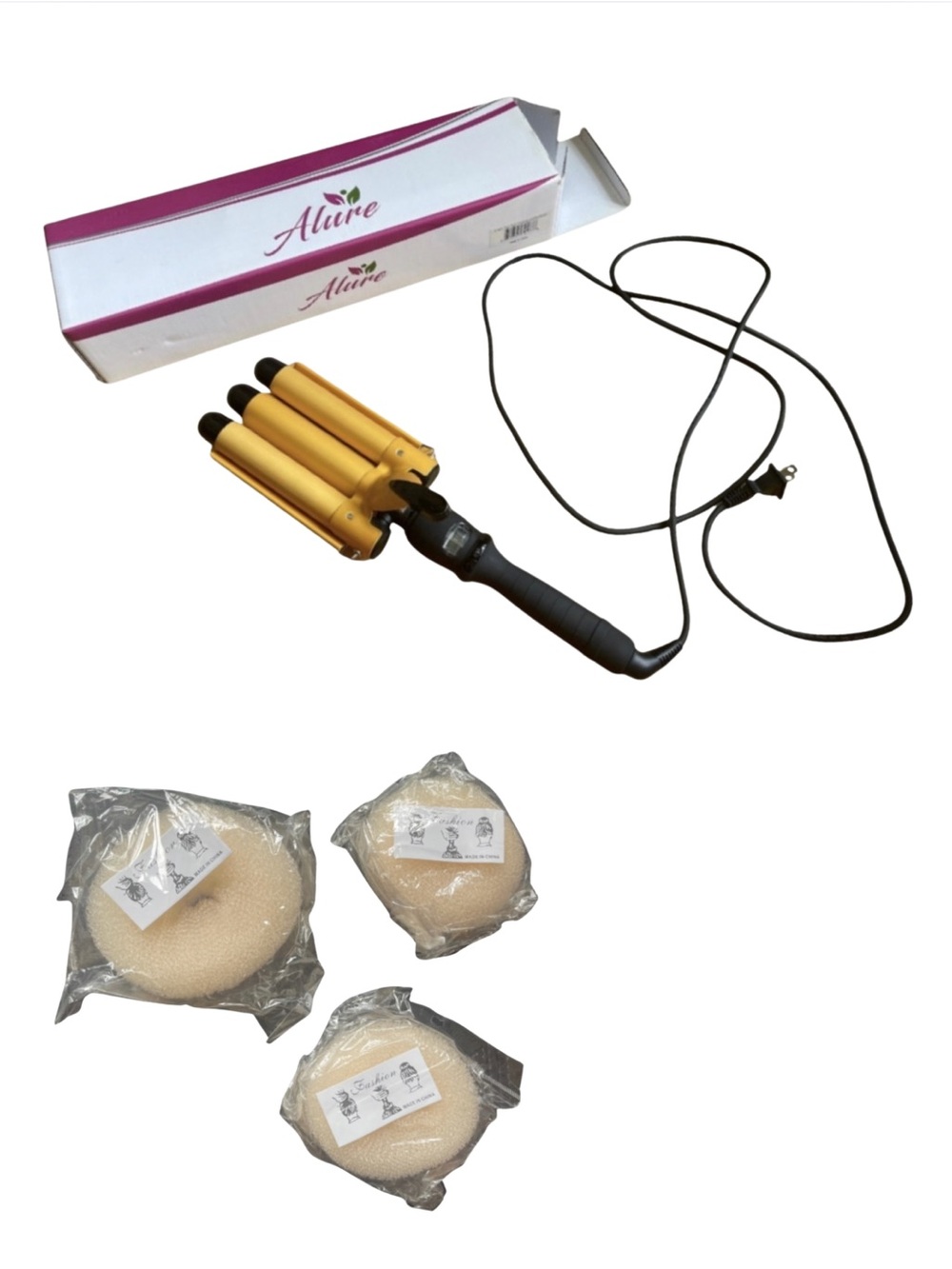 Hair Care Bundle: Allure Gold Hair Waver and Bun Maker 3 Pack